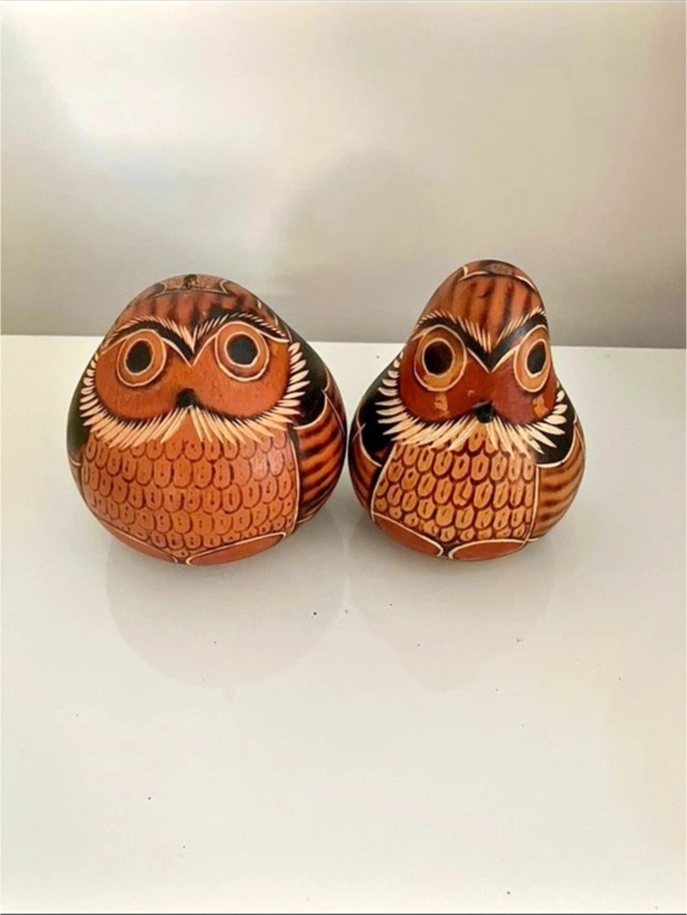 Kheops International Peruvian Hand-Carved Owl Gourd Pair